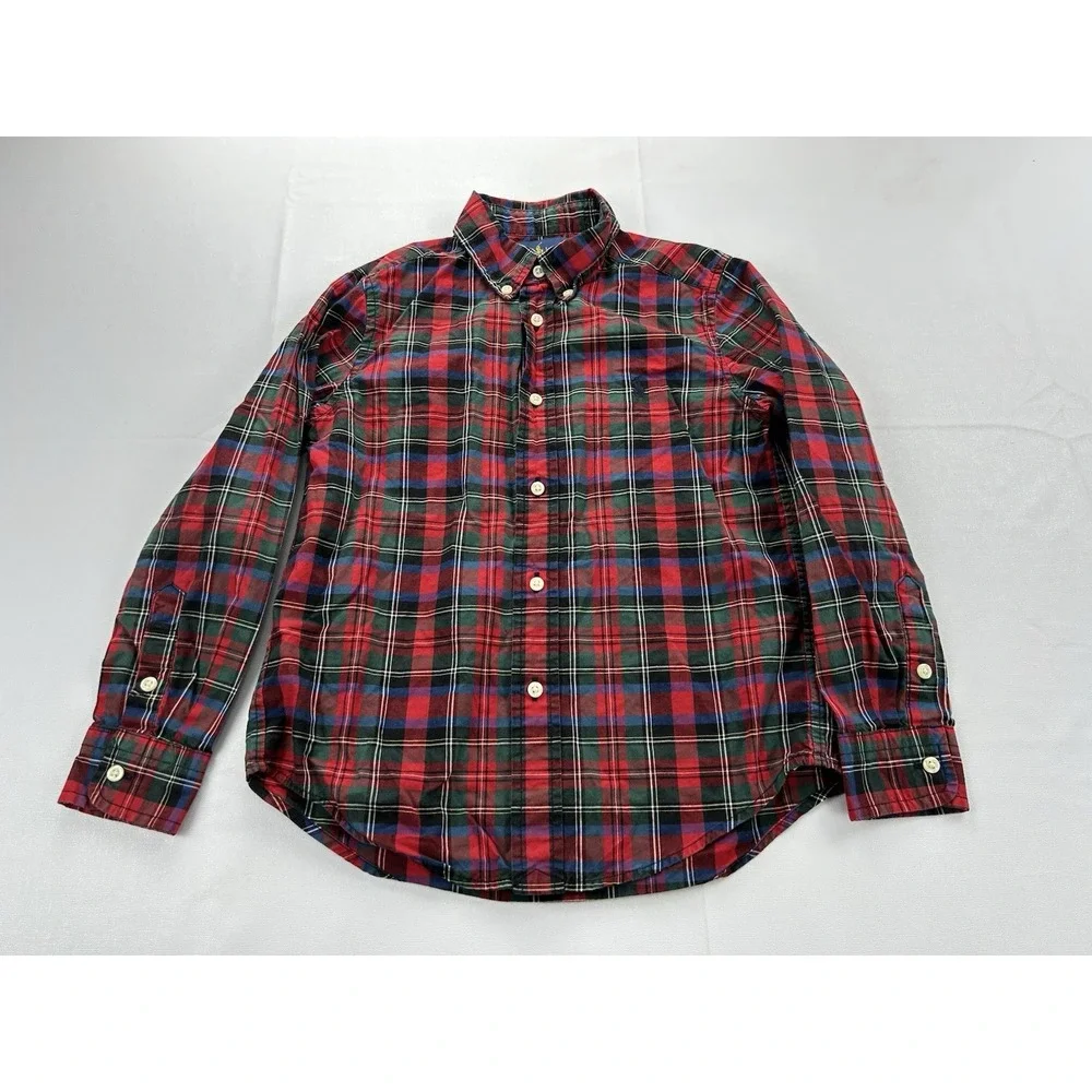 Ralph Lauren Boys Shirt Size 6 Tartan Plaid 100% Cotton Button Down Christmas